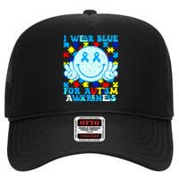 I Wear Blue For Autism Awareness Month Autism High Crown Mesh Back Trucker Hat