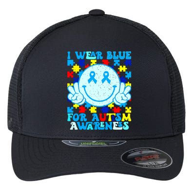 I Wear Blue For Autism Awareness Month Autism Flexfit Unipanel Trucker Cap