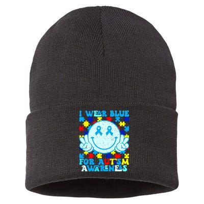 I Wear Blue For Autism Awareness Month Autism Sustainable Knit Beanie