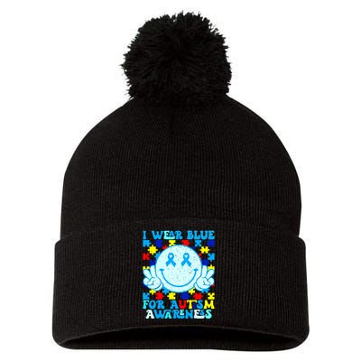 I Wear Blue For Autism Awareness Month Autism Pom Pom 12in Knit Beanie