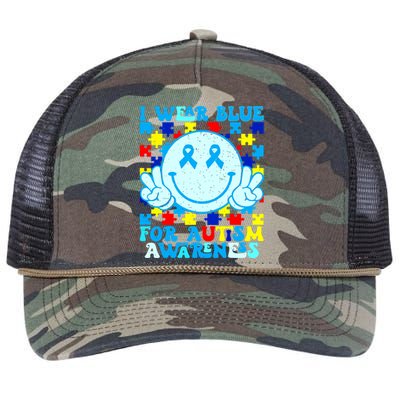 I Wear Blue For Autism Awareness Month Autism Retro Rope Trucker Hat Cap