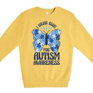 I Wear Blue For Autism Awareness Butterfly Premium Crewneck Sweatshirt