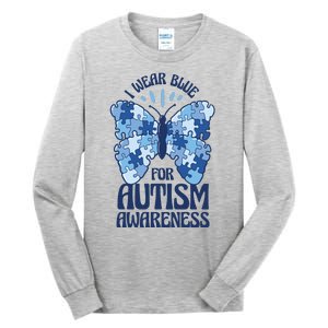 I Wear Blue For Autism Awareness Butterfly Tall Long Sleeve T-Shirt