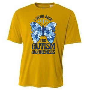 I Wear Blue For Autism Awareness Butterfly Cooling Performance Crew T-Shirt