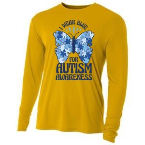 I Wear Blue For Autism Awareness Butterfly Cooling Performance Long Sleeve Crew