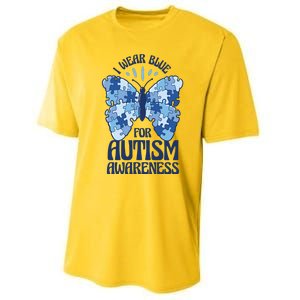 I Wear Blue For Autism Awareness Butterfly Performance Sprint T-Shirt