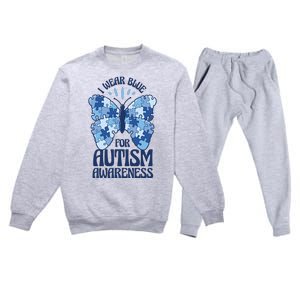 I Wear Blue For Autism Awareness Butterfly Premium Crewneck Sweatsuit Set