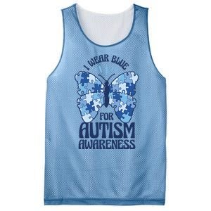 I Wear Blue For Autism Awareness Butterfly Mesh Reversible Basketball Jersey Tank