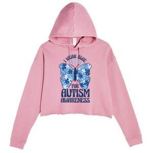 I Wear Blue For Autism Awareness Butterfly Crop Fleece Hoodie