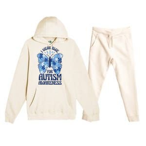 I Wear Blue For Autism Awareness Butterfly Premium Hooded Sweatsuit Set