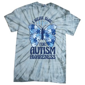 I Wear Blue For Autism Awareness Butterfly Tie-Dye T-Shirt