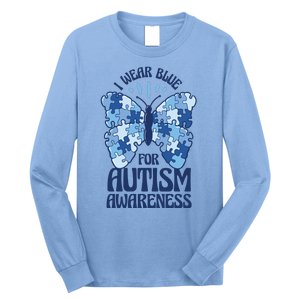 I Wear Blue For Autism Awareness Butterfly Long Sleeve Shirt