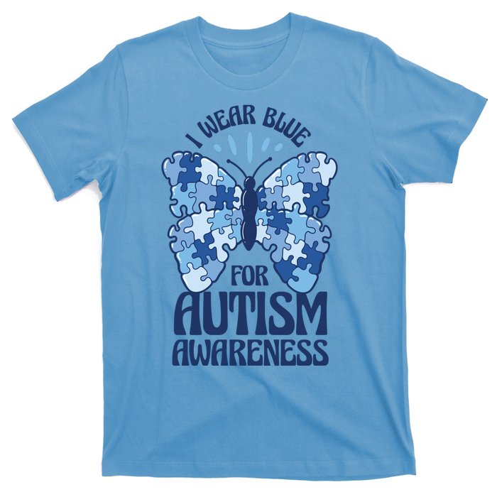 I Wear Blue For Autism Awareness Butterfly T-Shirt