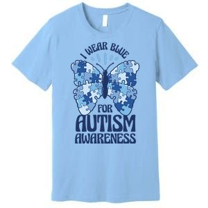 I Wear Blue For Autism Awareness Butterfly Premium T-Shirt