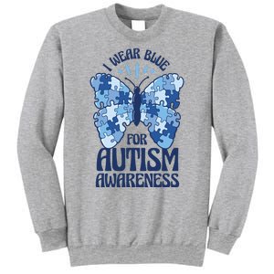 I Wear Blue For Autism Awareness Butterfly Sweatshirt