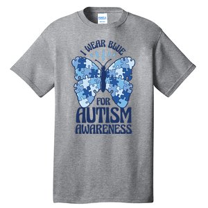 I Wear Blue For Autism Awareness Butterfly Tall T-Shirt