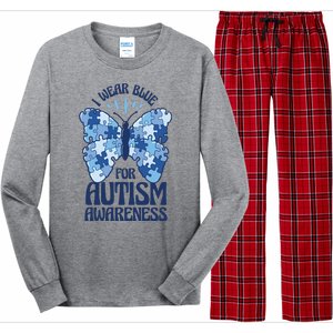 I Wear Blue For Autism Awareness Butterfly Long Sleeve Pajama Set