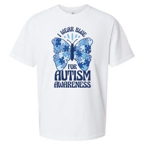 I Wear Blue For Autism Awareness Butterfly Sueded Cloud Jersey T-Shirt