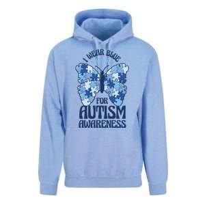 I Wear Blue For Autism Awareness Butterfly Unisex Surf Hoodie