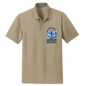 I Wear Blue For Autism Awareness Butterfly Dry Zone Grid Polo