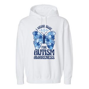 I Wear Blue For Autism Awareness Butterfly Garment-Dyed Fleece Hoodie