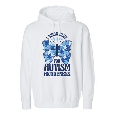 I Wear Blue For Autism Awareness Butterfly Garment-Dyed Fleece Hoodie