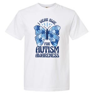 I Wear Blue For Autism Awareness Butterfly Garment-Dyed Heavyweight T-Shirt