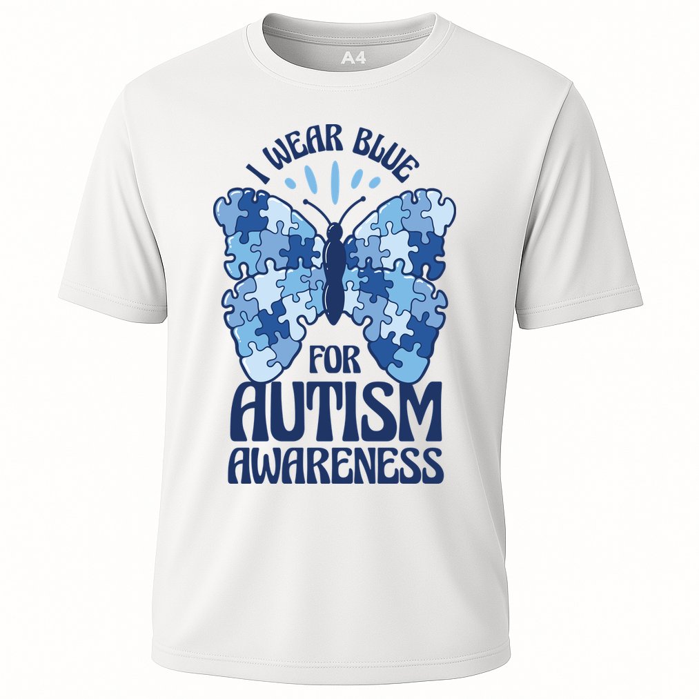 I Wear Blue For Autism Awareness Butterfly Cooling Performance Crew T-Shirt