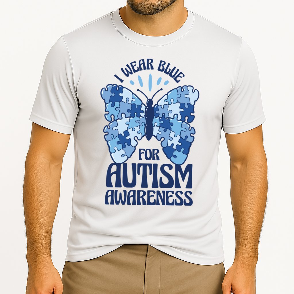 I Wear Blue For Autism Awareness Butterfly Cooling Performance Crew T-Shirt