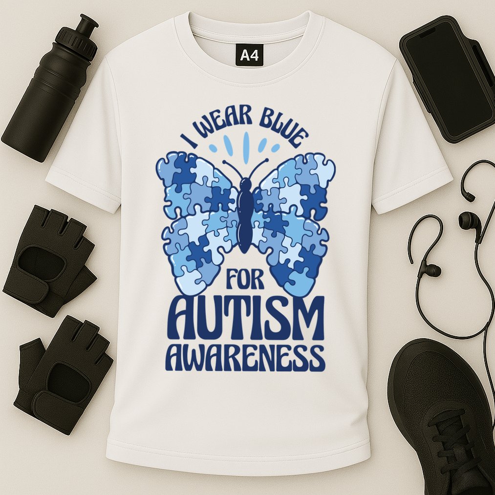 I Wear Blue For Autism Awareness Butterfly Cooling Performance Crew T-Shirt