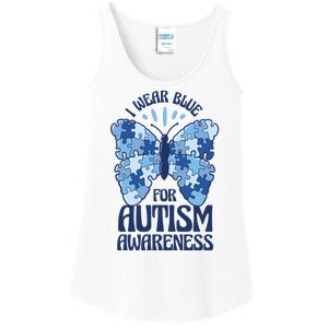 I Wear Blue For Autism Awareness Butterfly Ladies Essential Tank