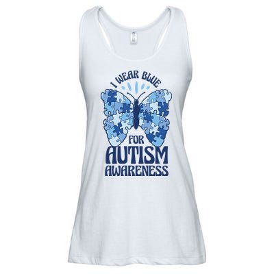 I Wear Blue For Autism Awareness Butterfly Ladies Essential Flowy Tank