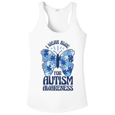 I Wear Blue For Autism Awareness Butterfly Ladies PosiCharge Competitor Racerback Tank