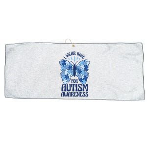 I Wear Blue For Autism Awareness Butterfly Large Microfiber Waffle Golf Towel