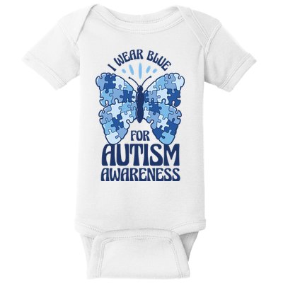 I Wear Blue For Autism Awareness Butterfly Baby Bodysuit