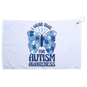 I Wear Blue For Autism Awareness Butterfly Grommeted Golf Towel