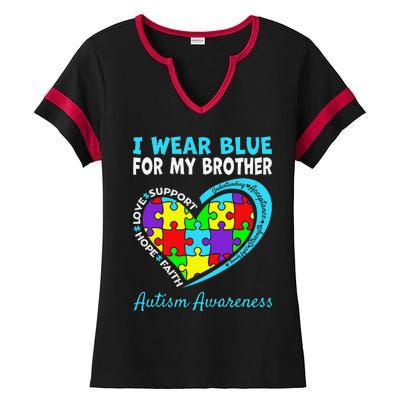 I Wear Blue For My Brother Autism Awareness Day Mom Dad Ladies Halftime Notch Neck Tee