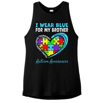 I Wear Blue For My Brother Autism Awareness Day Mom Dad Ladies PosiCharge Tri-Blend Wicking Tank