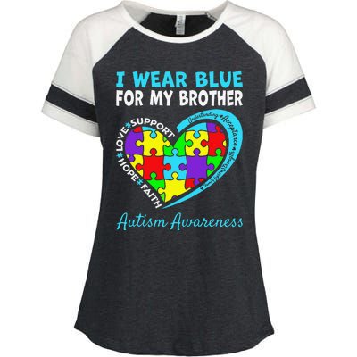 I Wear Blue For My Brother Autism Awareness Day Mom Dad Enza Ladies Jersey Colorblock Tee