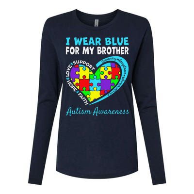 I Wear Blue For My Brother Autism Awareness Day Mom Dad Womens Cotton Relaxed Long Sleeve T-Shirt