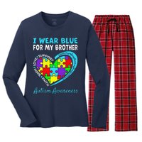 I Wear Blue For My Brother Autism Awareness Day Mom Dad Women's Long Sleeve Flannel Pajama Set 