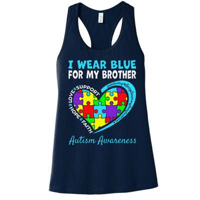 I Wear Blue For My Brother Autism Awareness Day Mom Dad Women's Racerback Tank