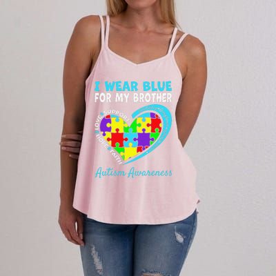 I Wear Blue For My Brother Autism Awareness Day Mom Dad Women's Strappy Tank