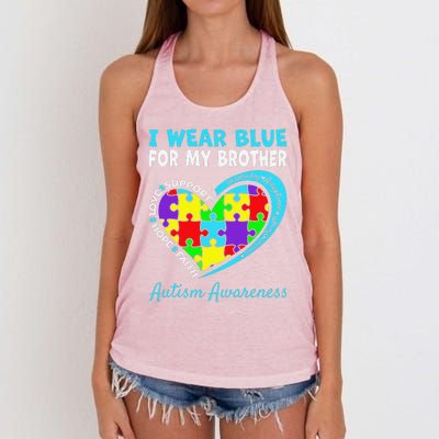 I Wear Blue For My Brother Autism Awareness Day Mom Dad Women's Knotted Racerback Tank