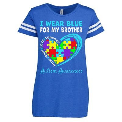 I Wear Blue For My Brother Autism Awareness Day Mom Dad Enza Ladies Jersey Football T-Shirt