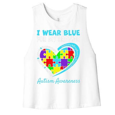 I Wear Blue For My Brother Autism Awareness Day Mom Dad Women's Racerback Cropped Tank