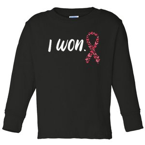 I Won Breast Cancer Awareness Support Pink Ribbon Survivor Toddler Long Sleeve Shirt