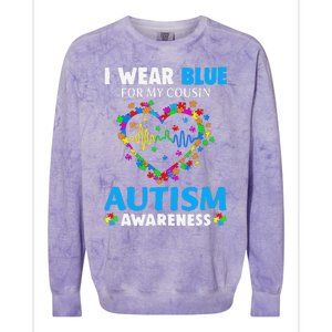 I Wear Blue For My Cousin Autism Awareness Day Mom Dad Colorblast Crewneck Sweatshirt