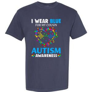 I Wear Blue For My Cousin Autism Awareness Day Mom Dad Garment-Dyed Heavyweight T-Shirt