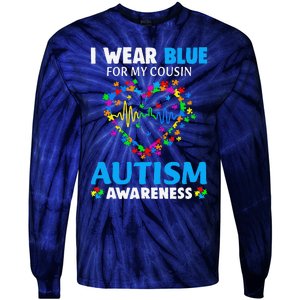 I Wear Blue For My Cousin Autism Awareness Day Mom Dad Tie-Dye Long Sleeve Shirt